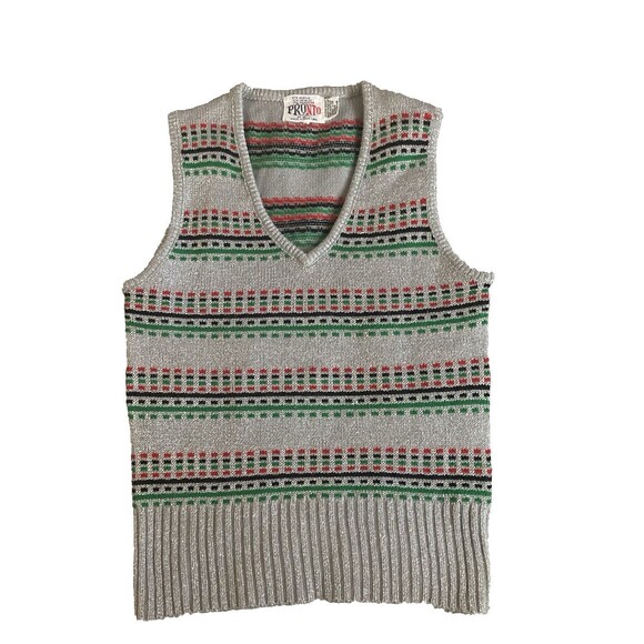 Vintage 60s/70s PRONTO Shimmer Metallic Knit Sweater Vest Sz S Preppy Clueless - Picture 7 of 10